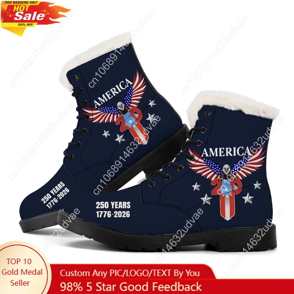 Men Shoes High - America 250th Anniversary 1776-2026 Plush Boots