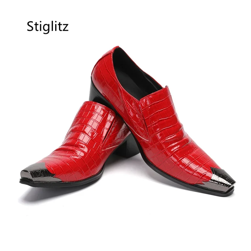 Men'S Shoes Size 42 In Us - Red Patent Leather Men's Shoes Metal